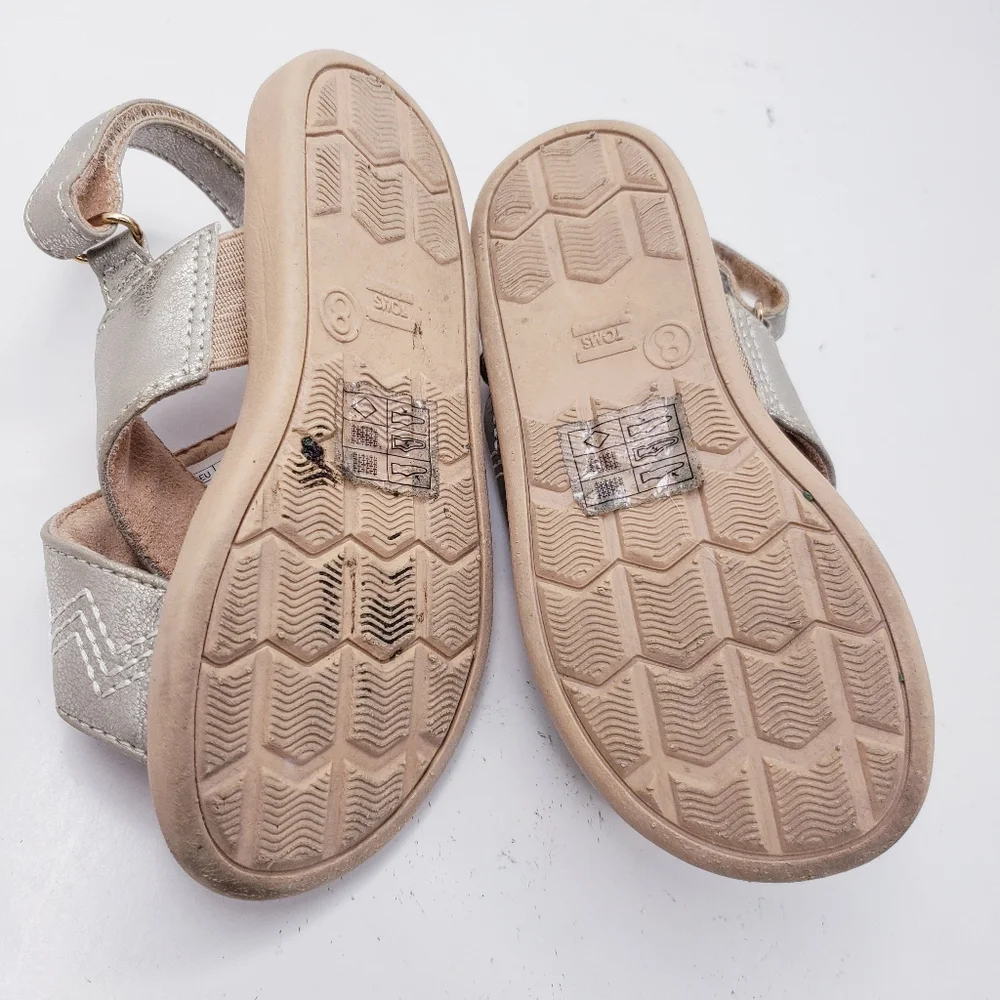 Toms Desert Taupe Shimmer Faux Leather Tiny Viv Sandals Girls Toddler Size 8